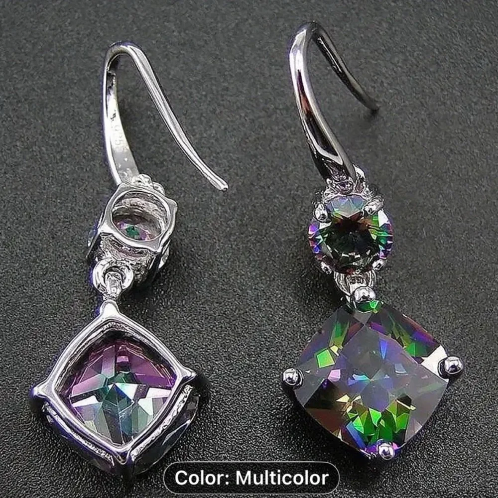 Elegant Silver and Multicolor Drop Earrings - Picture 3 of 6